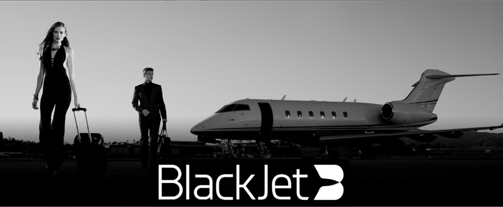 Blackjet photo in airport with logo