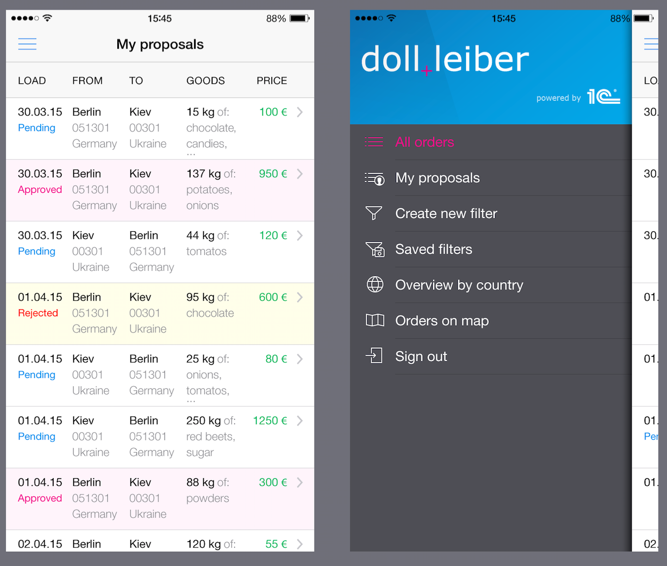 logistics service login and table