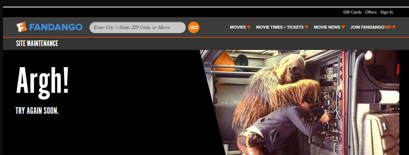 Fandango website crash