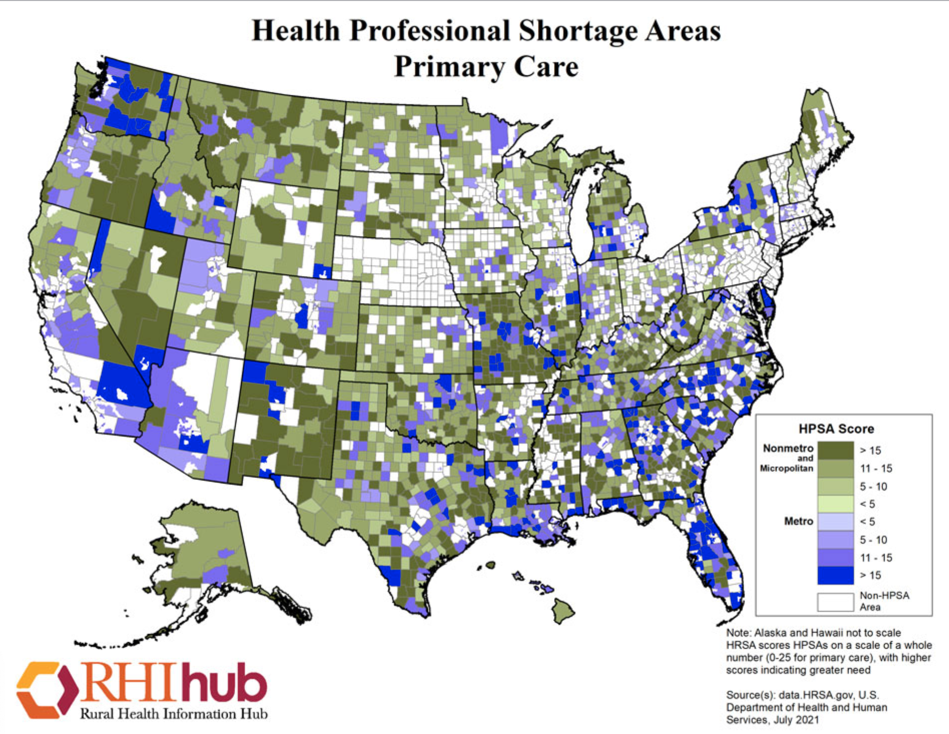 Medical professional shortage rate in the US rural areas